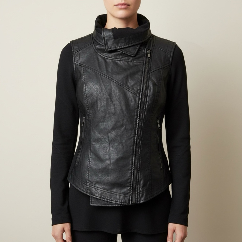 BLANK NYC | Black Faux Leather Mixed Media Moto Jacket Sz XS
